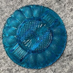 Vintage L.E. Serving Platter Aqua Blue Heritage Deviled Egg Serving Platter